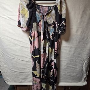 Floral Maxi Dress - Black and Pink
